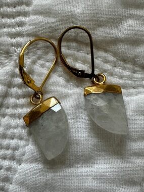 Moonstone Gold-Trim Stone Drop Earrings - Women Jewelry